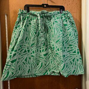🐻Size 22W - Lands' End - Green and White Midi Skirt with Belt
